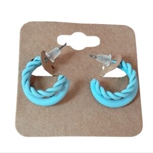 Light Blue Matte Twisted Rope Hoop Earrings Pastel Braided Chunky